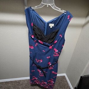 Lindy Bop Blue and Pink Floral Midi Dress